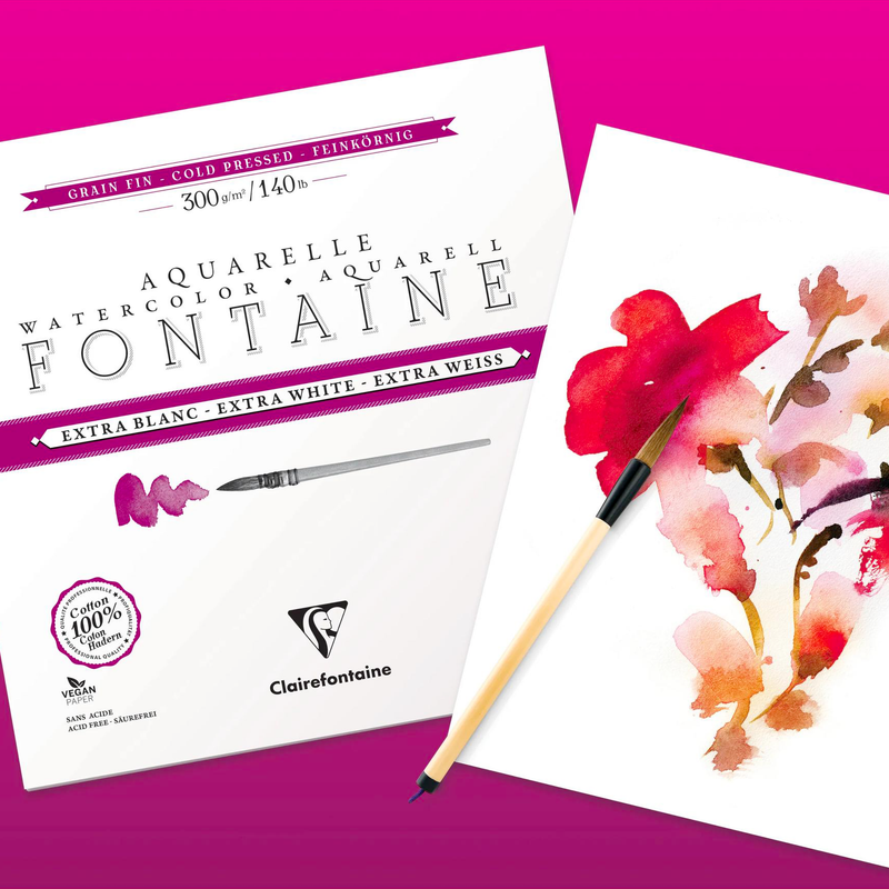 Watercolour glued pad  4 sides Fontaine extra white fine grain 300G 15 sheets (7.9 x 6 in)