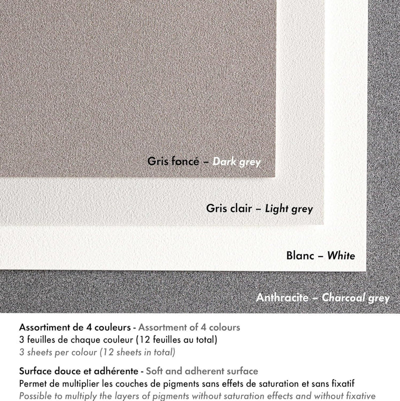 PastelGrain glued pad n°1 360G grey shades assorted 12 sheets (7.1 x 9.4 in)