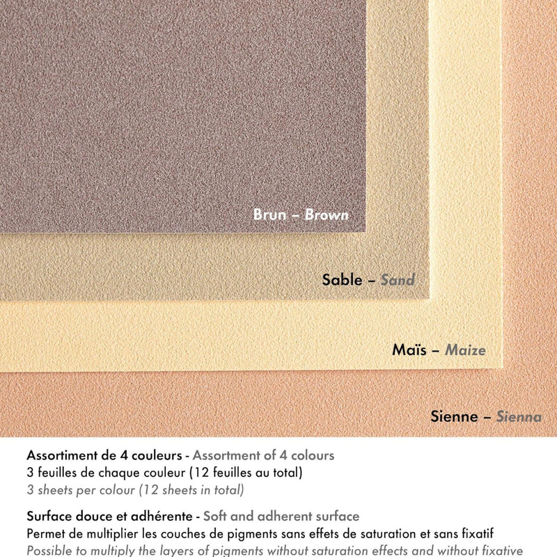 PastelGrain glued pad n°2 360G natural shades assorted 12 sheets (7.1 x 9.4 in)