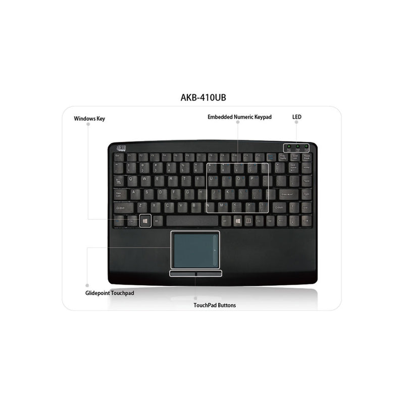 Adesso - Adesso Keyboard Wired SlimTouch Mini with Touchpad - Black