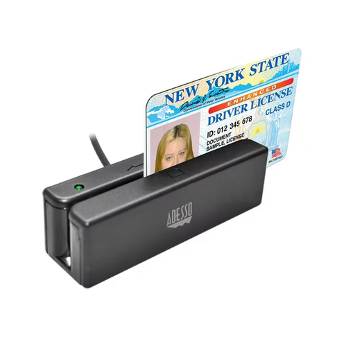 Adesso - Magnetic Stripe Card Reader Bidirectional Single, Dual or Three Track Compatibility PC - Black