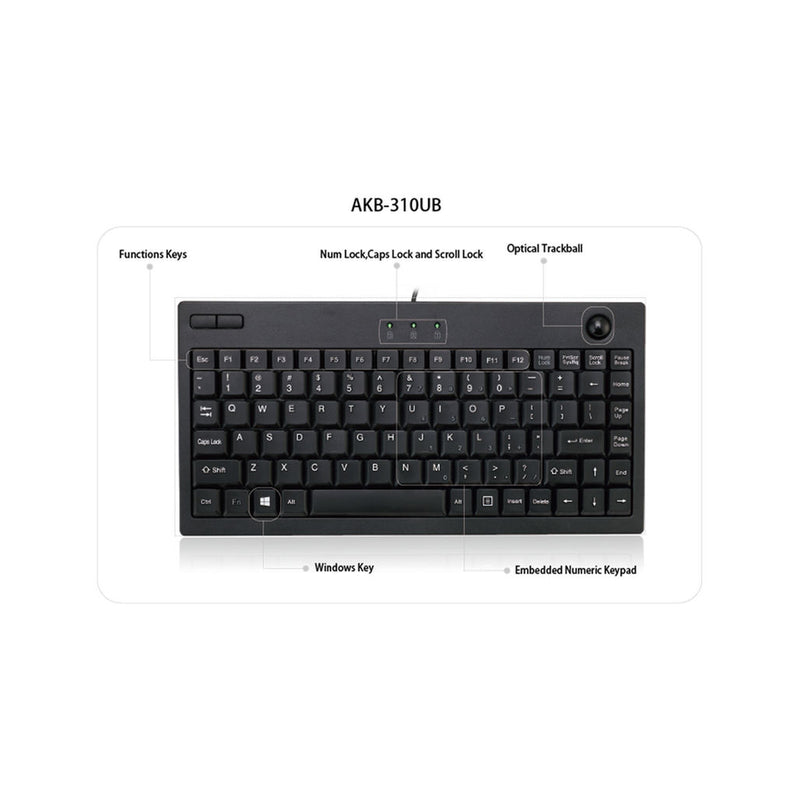 Adesso - Keyboard Wired Tru-Form 310 Mini with Trackball - Black