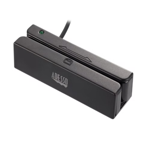 Adesso - Magnetic Stripe Card Reader Bidirectional Single, Dual or Three Track Compatibility PC - Black