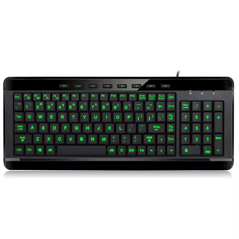 Adesso - Keyboard Wired 2x Large Print Multimedia 3 Color Illuminated Backlight PC - Black