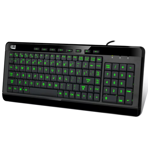Adesso - Keyboard Wired 2x Large Print Multimedia 3 Color Illuminated Backlight PC - Black