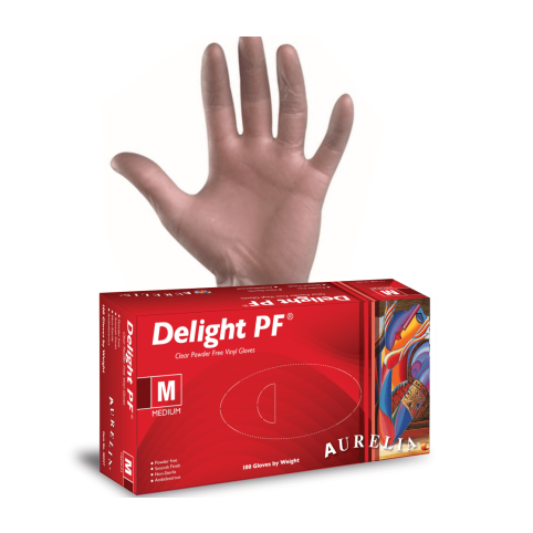 Aurelia Delight PF Clear Vinyl Gloves, XL (100-Count)