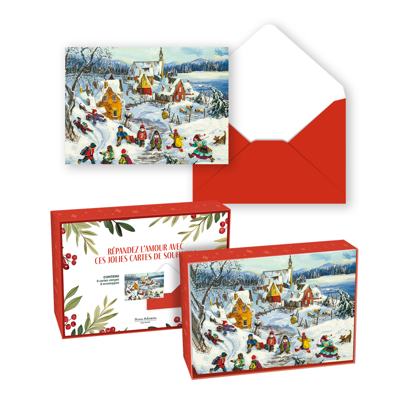 CARTE NOËL ENS./ 8 – LE VILLAGE EN PATINS (PAULINE PAQUIN)