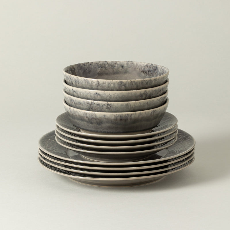 Madeira - Grey 12-piece Dinnerware Set with Soup/pasta Bowl