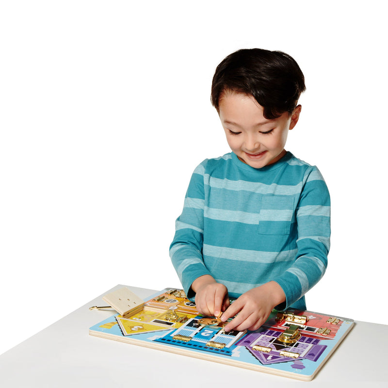 Melissa & Doug - Wooden Latches Board - in use during play