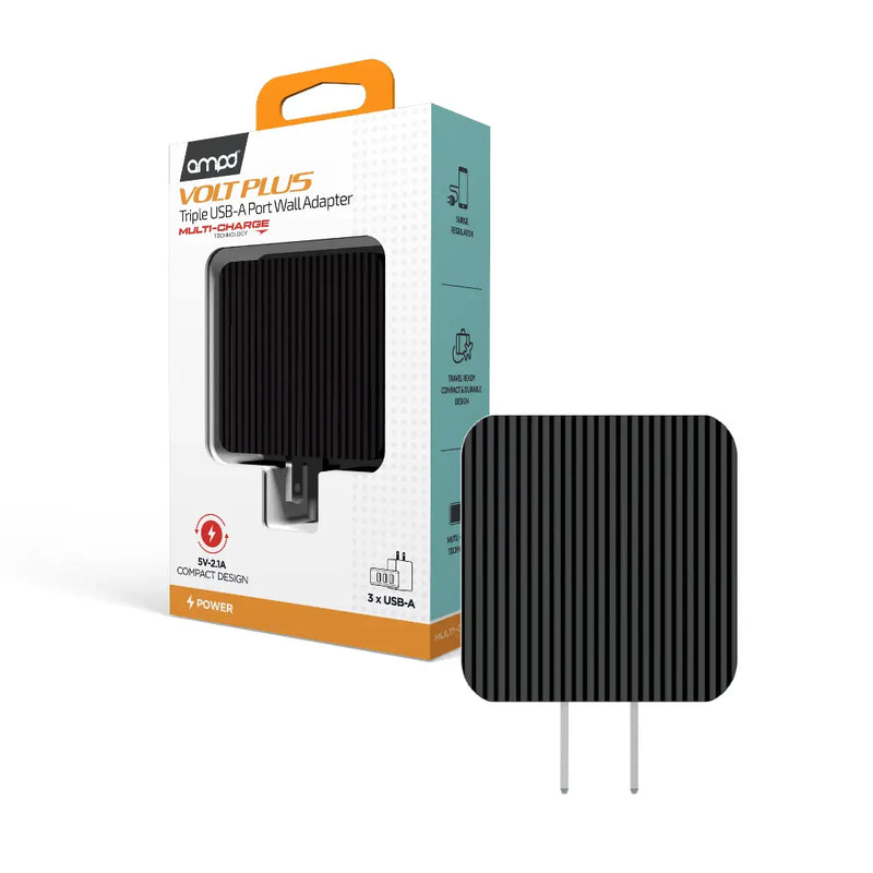 AMPD – Volt Plus Triple-Port USB-A Wall Charger | Black