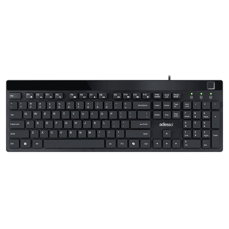 Adesso - Keyboard & Mouse Combo Wired Quiet Switch Low Profile with Fingerprint Reader - Black
