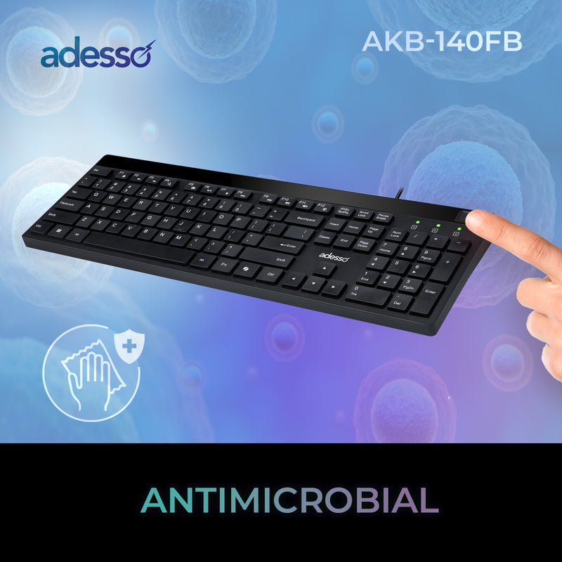 Adesso - Keyboard & Mouse Combo Wired Quiet Switch Low Profile with Fingerprint Reader - Black