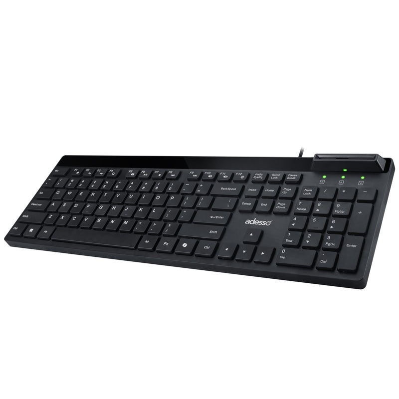 Adesso - Desktop Keyboard with Smart Card Reader -Black