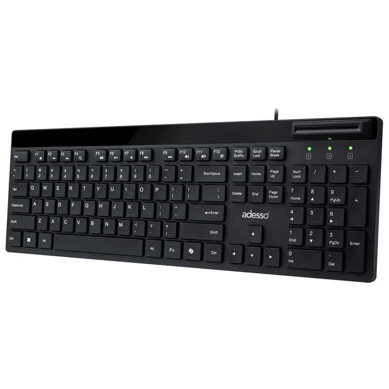 Adesso - Desktop Keyboard with Smart Card Reader -Black