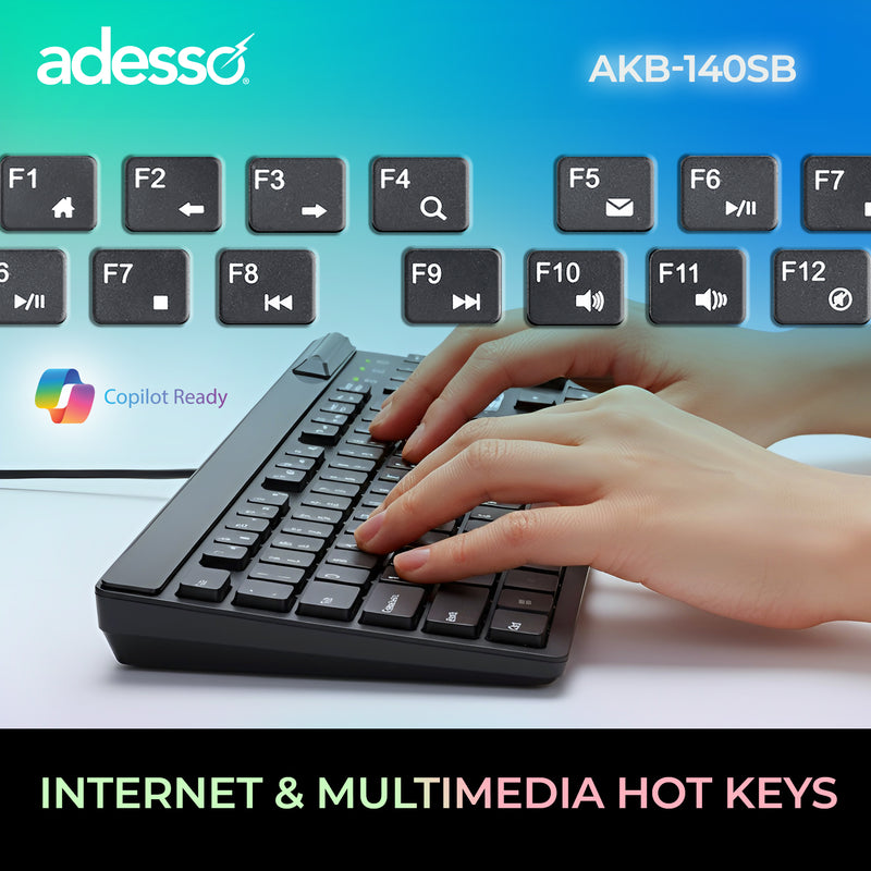 Adesso - Desktop Keyboard with Smart Card Reader -Black