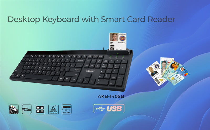 Adesso - Desktop Keyboard with Smart Card Reader -Black