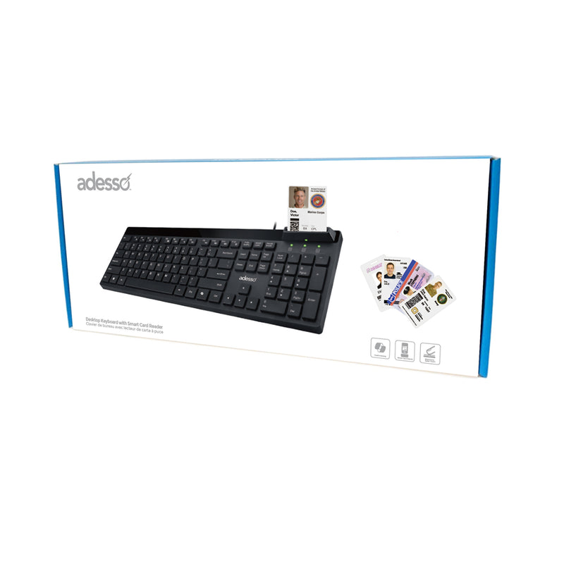 Adesso - Desktop Keyboard with Smart Card Reader -Black