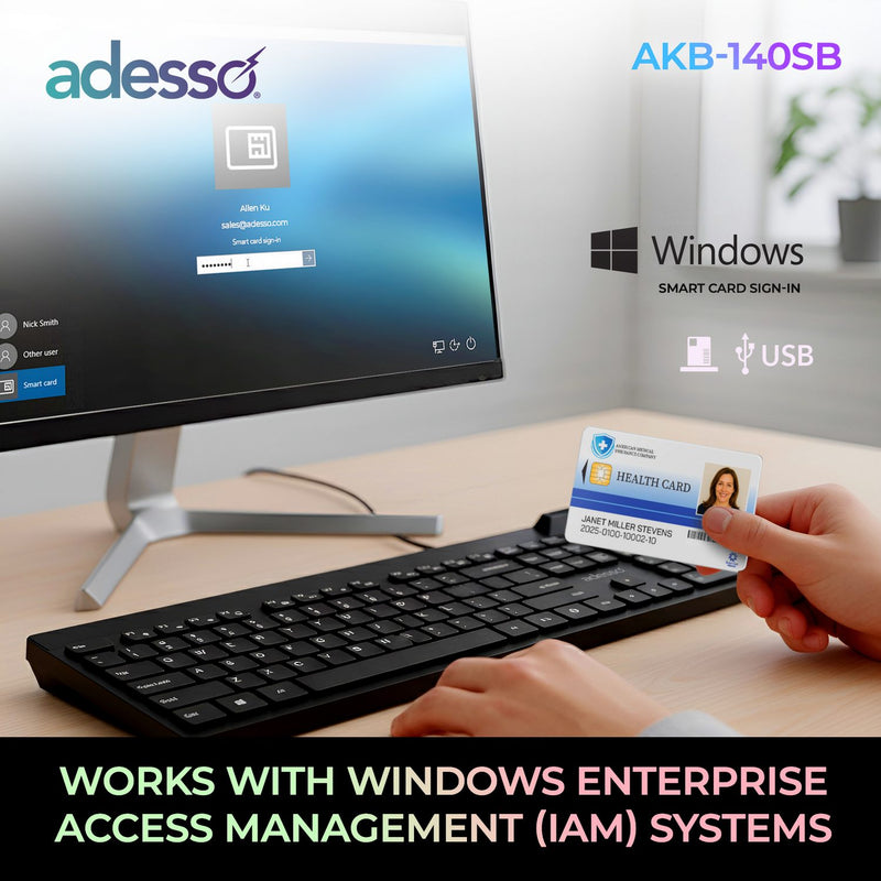 Adesso - Desktop Keyboard with Smart Card Reader -Black