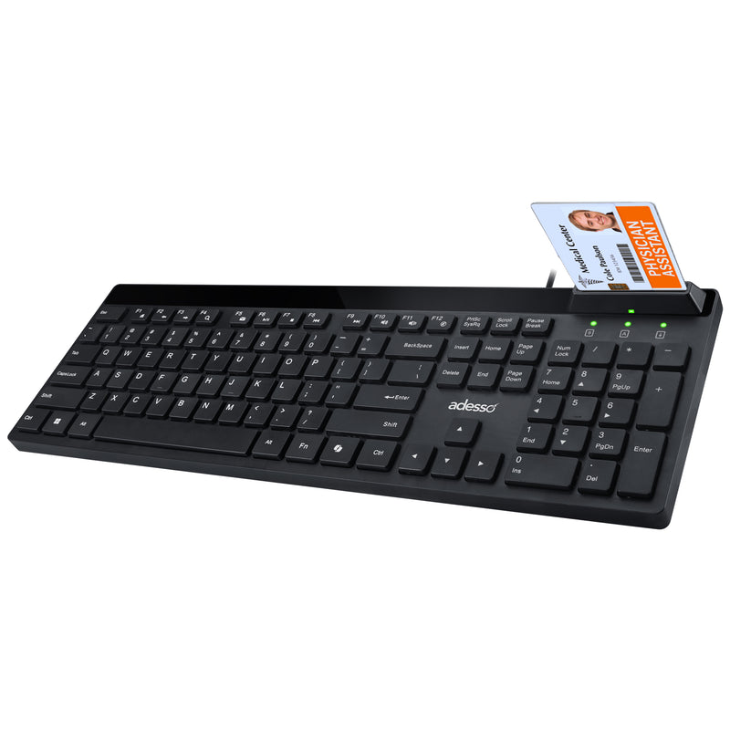Adesso - Desktop Keyboard with Smart Card Reader -Black
