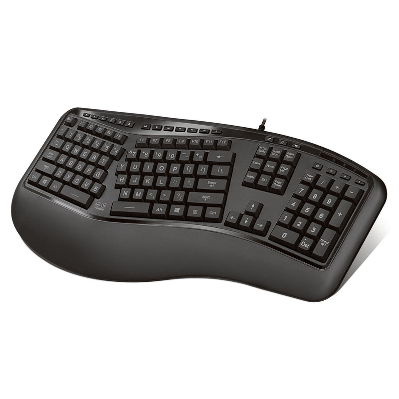 Adesso - Adesso Keyboard Wired Tru-Form 150 Ergonomic Multimedia Large Print 3 Colour LED Integrated Palm Rest - Black