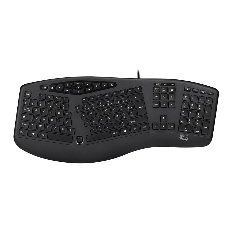 Adesso - Keyboard Wired Tru-Form 160 Ergonomic Multimedia Large Print Integrated Palm Rest Scroll Wheel - Black