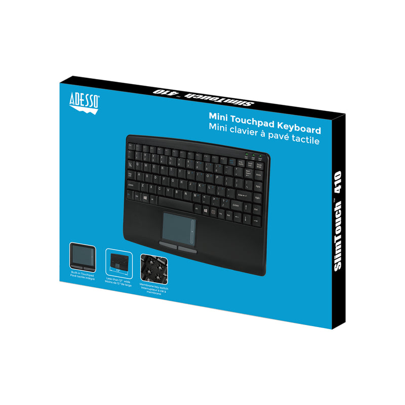 Adesso - Adesso Keyboard Wired SlimTouch Mini with Touchpad - Black