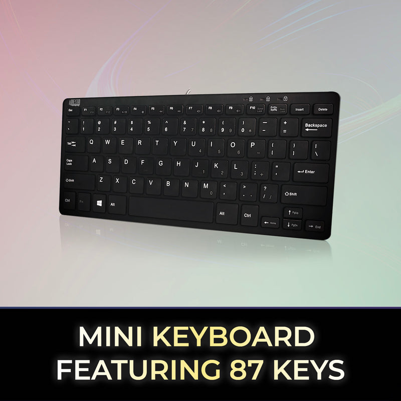 Adesso - Keyboard Wired SlimTouch Mini with 2 USB Hub - Black