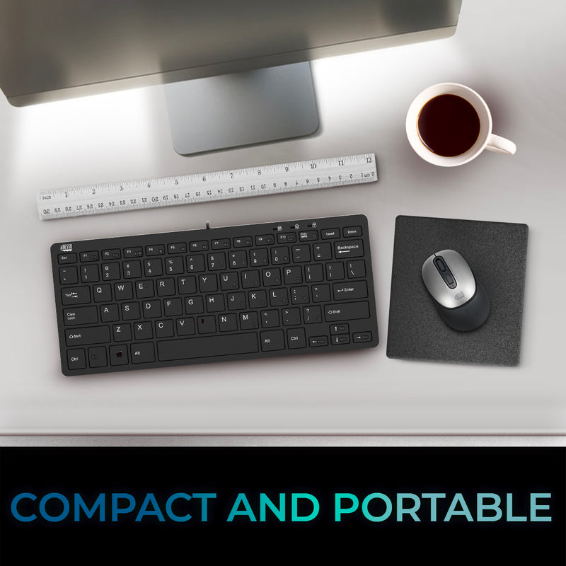Adesso - Keyboard Wired SlimTouch Mini with 2 USB Hub - Black
