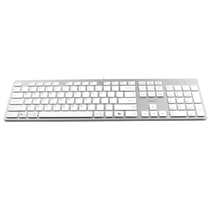Adesso - Keyboard Wired EasyTouch USB-C Connector Copilot AI Hotkey Built in Hub with USB-A USB-C 3.5mm PC/Mac/Android - White