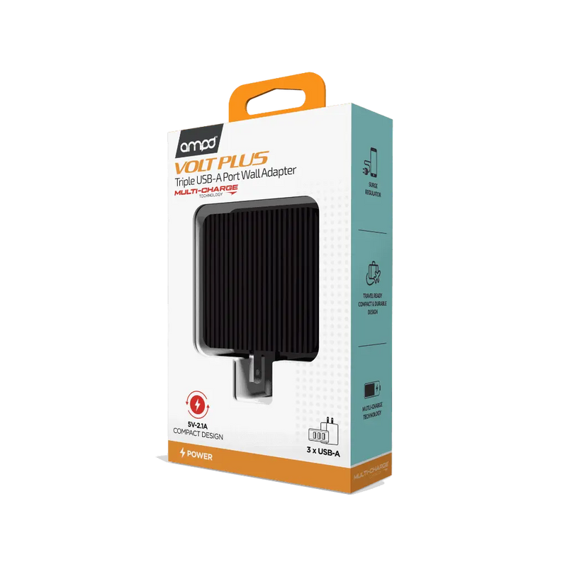 AMPD – Volt Plus Triple-Port USB-A Wall Charger | Black