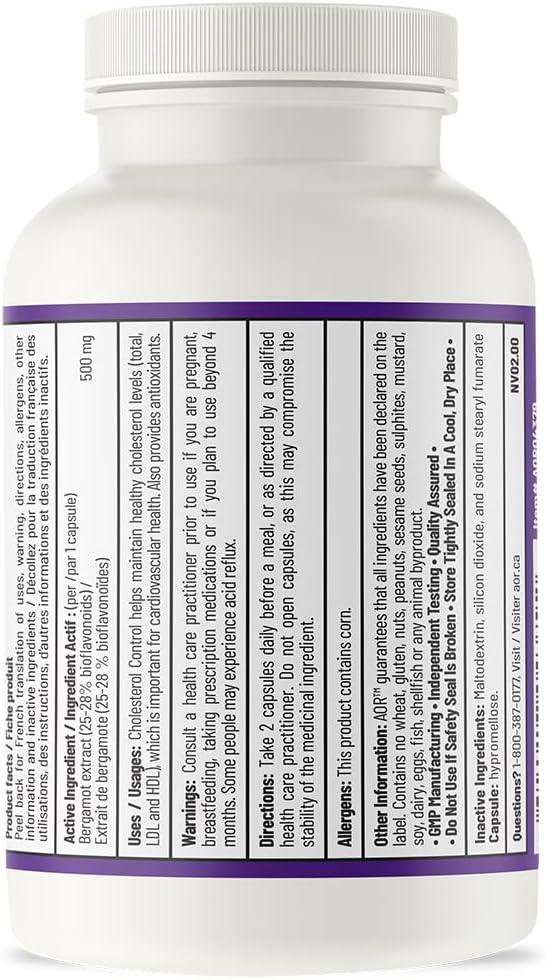 AOR - Cholesterol Control 60Caps - A Bergamot Supplement For the Maintenance of Healthy Cholesterol and Heart Health - Limolin 