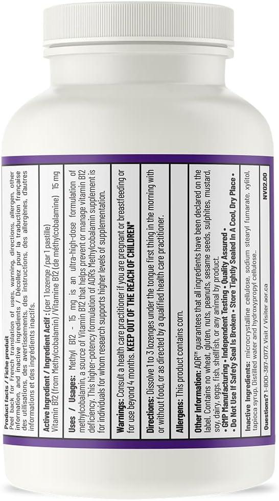 AOR - Methyl B12 - 15mg 60caps- Vitamin B12 Methylcobalamin - Limolin 