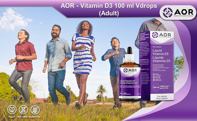AOR - Vitamin D3 100ml (Adult) - Vdrops - Cholecalciferol Vitamin D3 Liquid Drops - Limolin 