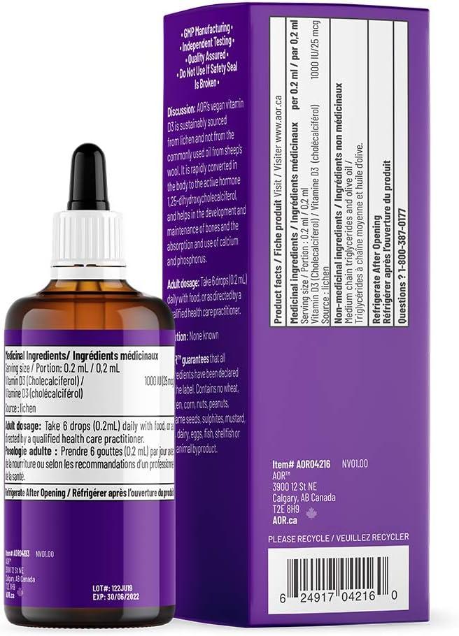 AOR - Vitamin D3 100ml (Adult) - Vdrops - Cholecalciferol Vitamin D3 Liquid Drops - Limolin 