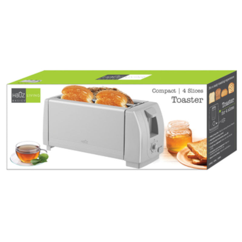 HAUZ ATS7154 4-Slice Long-Slot Toaster, Grey