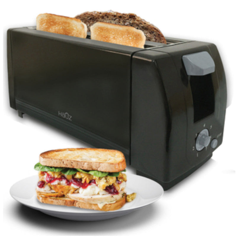 HAUZ ATS772 4-Slice Long-Slot Toaster, Black