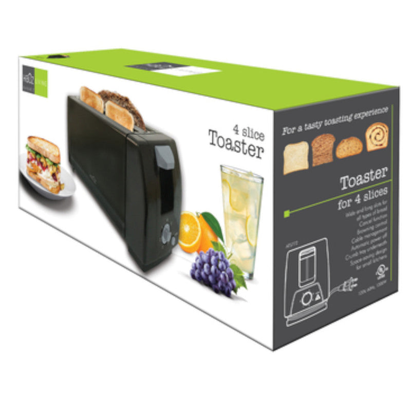 HAUZ ATS772 4-Slice Long-Slot Toaster, Black