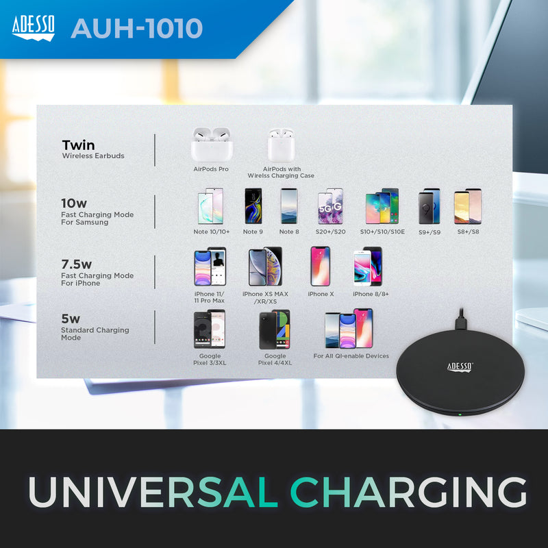 Adesso - 10W Wireless QI Charger