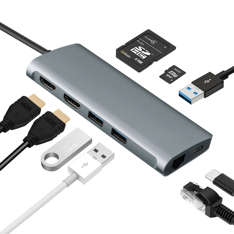 Adesso - Docking Station USB-C 3.1 9-in-1 8K HDMI Thunderbolt 3 Compatible Must Support DisplayPort Alt Mode TAA Compliant PC/Mac - Grey