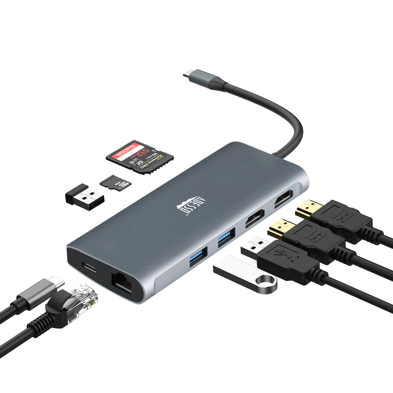 Adesso - Docking Station USB-C 3.1 9-in-1 8K HDMI Thunderbolt 3 Compatible Must Support DisplayPort Alt Mode TAA Compliant PC/Mac - Grey