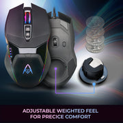 Adesso - Gaming Mouse Wired X5 6 Button Illuminated Multi-Coloured lights up to 6400dpi Ambodextrous PC/Mac - Black - Limolin 