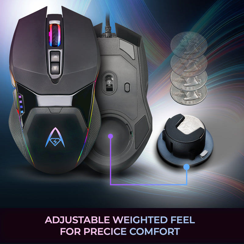 Adesso - Gaming Mouse Wired X5 6 Button Illuminated Multi-Coloured lights up to 6400dpi Ambodextrous PC/Mac - Black - Limolin 