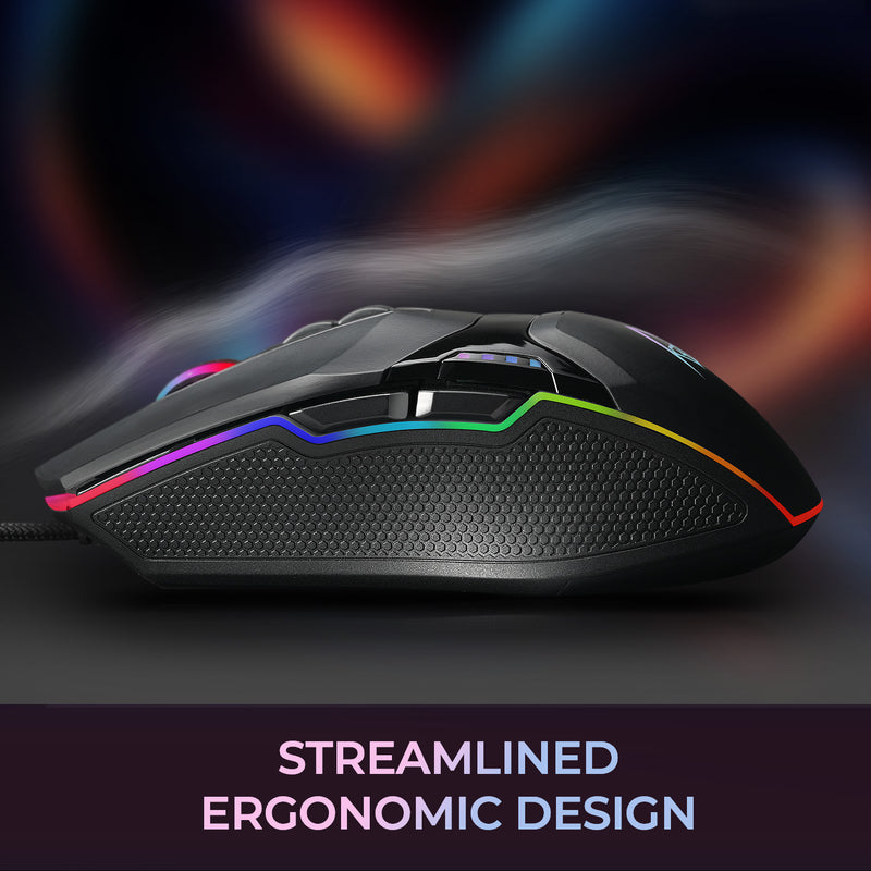 Adesso - Gaming Mouse Wired X5 6 Button Illuminated Multi-Coloured lights up to 6400dpi Ambodextrous PC/Mac - Black - Limolin 