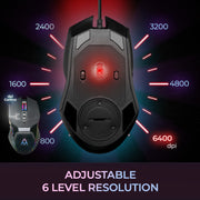 Adesso - Gaming Mouse Wired X5 6 Button Illuminated Multi-Coloured lights up to 6400dpi Ambodextrous PC/Mac - Black - Limolin 