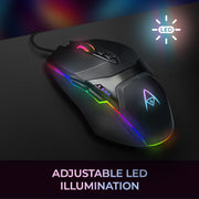 Adesso - Gaming Mouse Wired X5 6 Button Illuminated Multi-Coloured lights up to 6400dpi Ambodextrous PC/Mac - Black - Limolin 