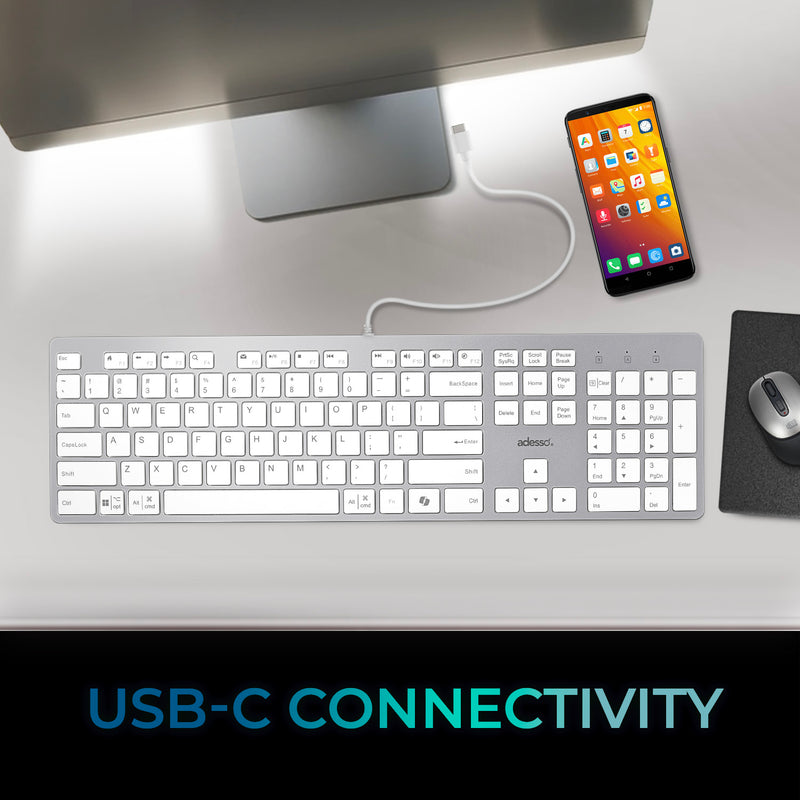 Adesso - Keyboard Wired French Canadian USB-C Slim - - White - AKB-730UW - Limolin 