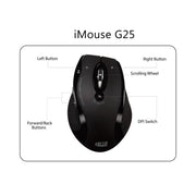 Adesso - Mouse Laser Wireless Ergonomic G25 6 Button up to 1600dpi PC/Mac - Black - Limolin 