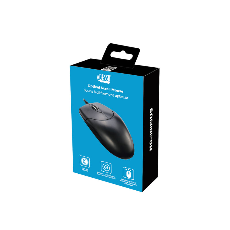 Adesso - Mouse Wired HC-3003US 3 Buttons optical scroll up to 1000dpi PC/Mac - Black - Limolin 