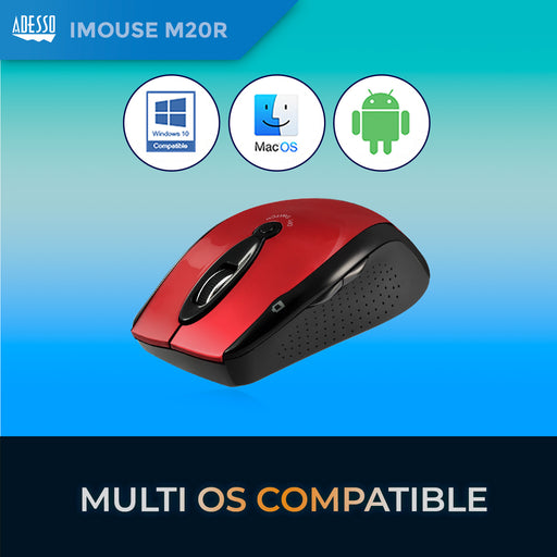 Adesso - Mouse Wireless Ergonomic M20R 6 Button up to 1600dpi PC/Mac - Red - Limolin 