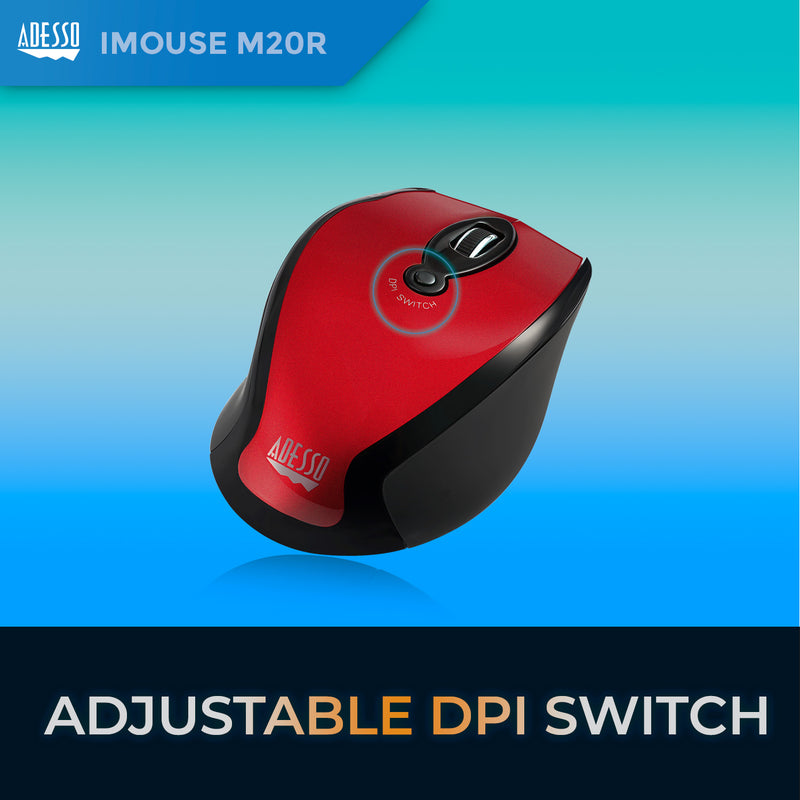 Adesso - Mouse Wireless Ergonomic M20R 6 Button up to 1600dpi PC/Mac - Red - Limolin 